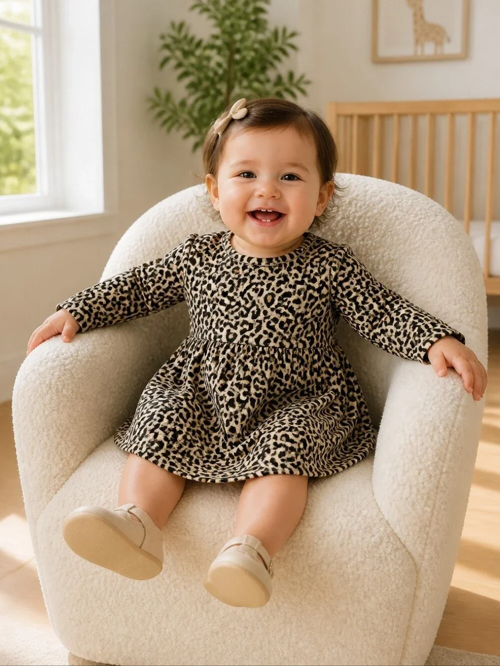 Old Navy Toddler Girl 2T Leopard Print Long Sleeve Jersey Knit Shift Dress Dots
